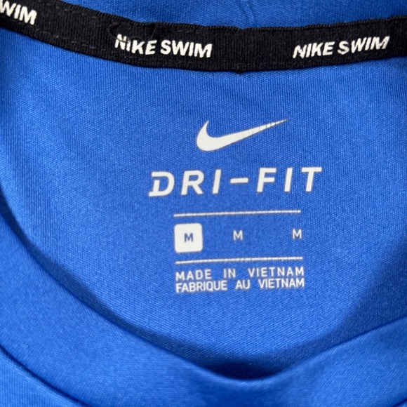 Nike Swim Dri-FIT Medium Blue Swim Shirt Mens Swimming Rash Guard Top - Picture 6 of 7